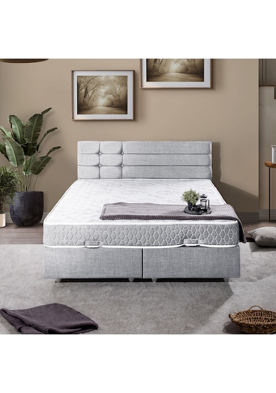 Viyana Çift Kişilik Baza Başlık Letto Yatak Seti - Açık Gri 180 x 200