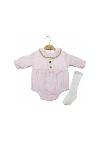 Cayzen Müslin Romper Çorap Aksesuarlı 186 Pudra Pembe Pudra Pembe