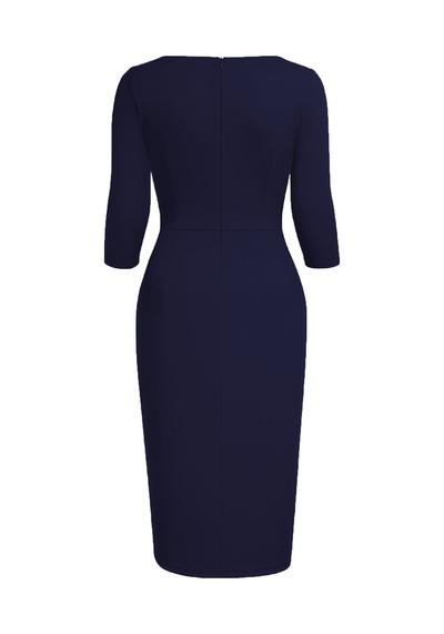 Kadın Büyük Beden Lacivert Bodycon Fırfırlı Yırtmaçlı Büyük Beden Elbise Lacivert