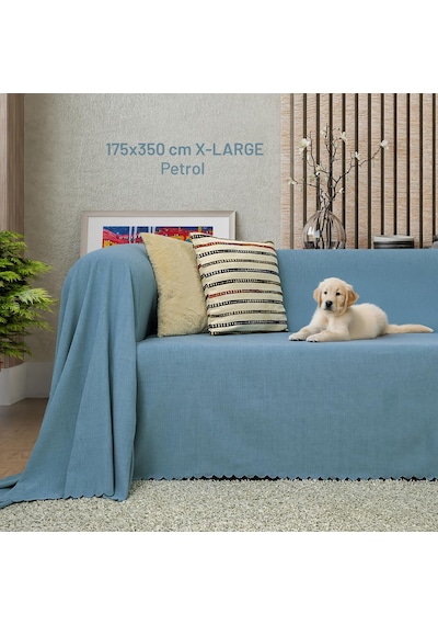 Kaymaz Koltuk Örtüsü Çift Taraflı Mikrofiber Şönil 175x350 Cm Xl- Petrol Kedi Köpek Ve Çocuk Dostu Petrol