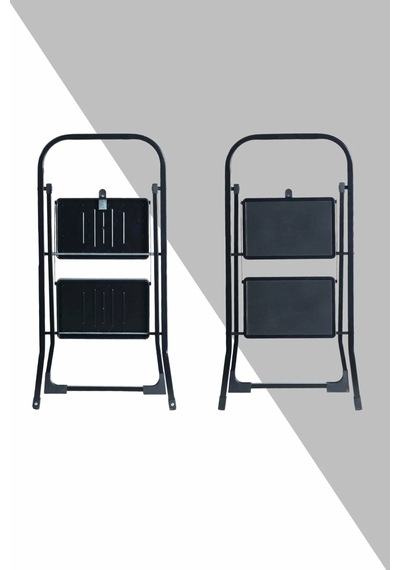 Minitower 2 Basamaklı Metal Merdiven - Ekstra Güçlü Siyah