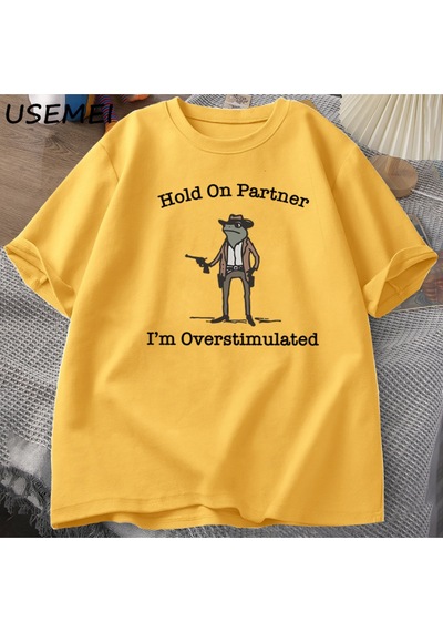 Flood Of Style Partner'a Tut Im Overstimüle T-shirt Rahat Pamuk Kısa Kollu Kovboy Kurbağa Tshirt Unhinged We Sarı