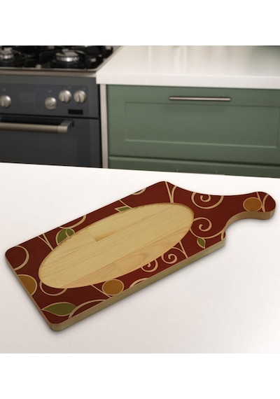 Bk Gift Retro Motif Tasarımlı Dikdörtgen Şeklinde Doğal Ahşap Servis Ve Sunum Tabağı Model 1