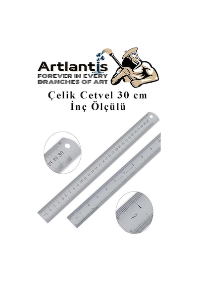 Çelik Cetvel 30 Cm İnç Ölçülü 1 Adet Paslanmaz Çelik Metal Çetvel 30 Santimetre Çok Renkli