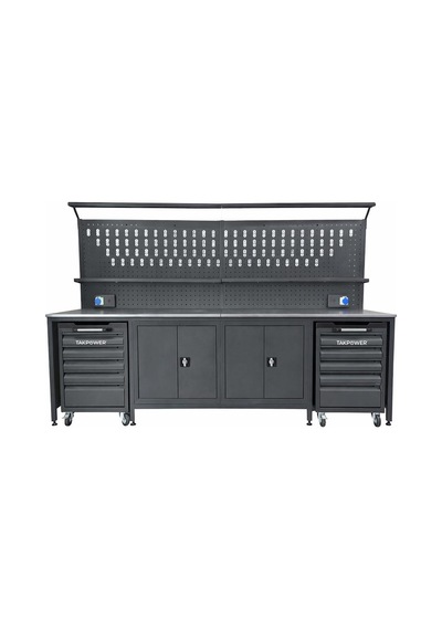 Takpower 3 Metre Takım Tezgahı 2 Dolaplı + 2 Boş Takım Arabası Antrasit