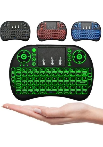 Smart Tv Box Ps3 Uyumlu Kablosuz Dokunmatik Işıklı Şarjlı Touchpadli Mini Q Klavye