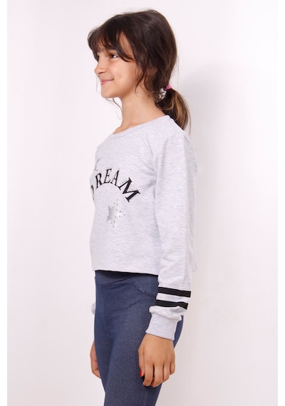 Toontoy Kız Çocuk Yıldızlı Dream Baskılı Sweatshirt Gri Melanj