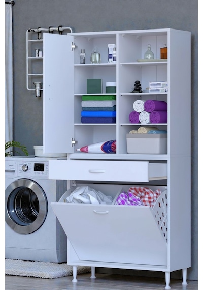 Eliusta Rule Sepetli Banyo/mutfak Dolabı 85 Cm Genişliğe Sahip 85x171x32,5 Cm İki Sepetli Beyaz Dolap Beyaz