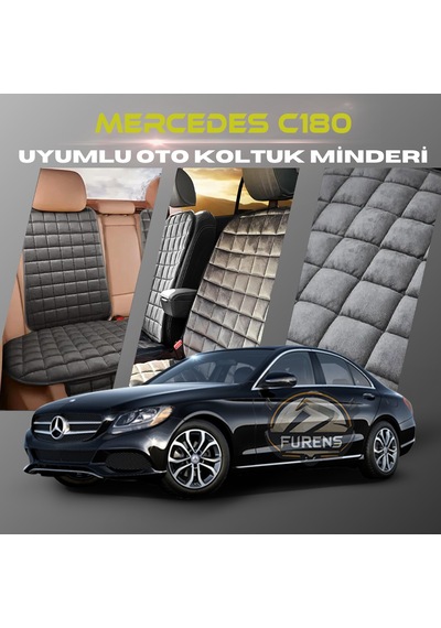 Mercedes C180 Antrasit Renk Tay Tüyü Cepli & Terletmez Sırtlı Oto Koltuk Minder Seti - Koltuk Koruma Kılıfı Ön & Arka Tam Set