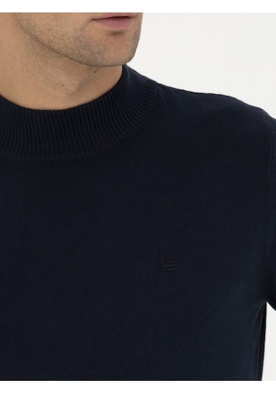 Cacharel Lacivert Slim Fit Pamuk Karışımlı Yarım Balıkçı Basic Triko Kazak
