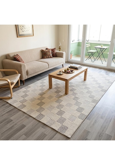 Nature Pamuk 30 Yıkanabilir Halı Modern Kilim Oturma Odası Salon Mutfak Balkon Yolluk Halısı C116b Krem