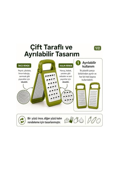 Katlanabilir Ayrılabilir Rende, Çift Taraflı İnce Ve Kalın Rendeleme, Paslanmaz Çelik Bıçaklı, Abs Plastik Göv Genel