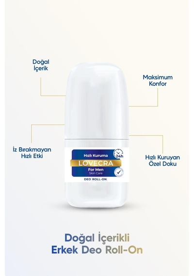 Doğal Erkek Deo Roll On 24 Saat Etkili Terleme Önleyici Ter Kokusuna Karşı Koruma Hassas Cilt 50 Ml