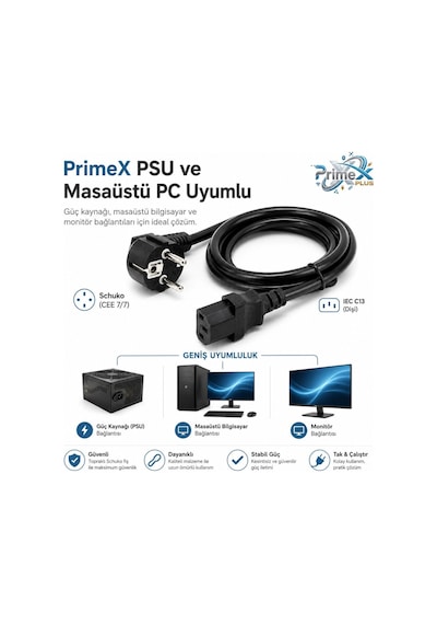 Primex Px-p450 5 Metre Lüx Power Kablosu, 3x1.5mm Kalın Psu Mining Power Kablo 5 Metre