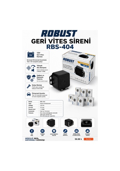 12v Geri Vites Sireni Rbs-404 Evrensel Geri Vites İkaz Kornası 110 Db