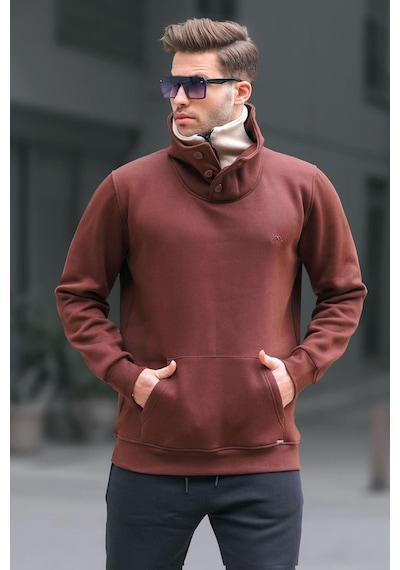 Madmext Acı Kahverengi Yaka Detaylı Erkek Sweatshirt 4411-acı Kahverengi Acı Kahverengi