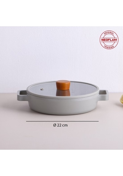 Neoflam Fika Cam Kapaklı Alüminyum Sahan 22cm Gri