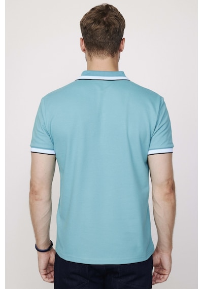 Tudors Erkek Polo Yaka Slim Fit Yaka Ve Kol Şeritli Pike Turkuaz Tişört-27799-Turkuaz