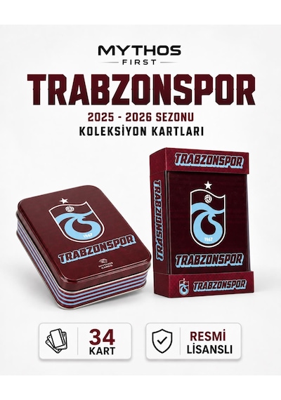 Mythos First Trabzonspor 2025-2026 Sezonu Koleksiyon Kartları Metal Kutu 34 Kart Resmi Lisanslı