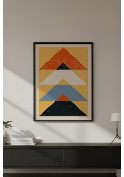 Huhuli Ahşap Siyah Çerçeveli Soyut Geometrik Desenli Tablo Huhu602