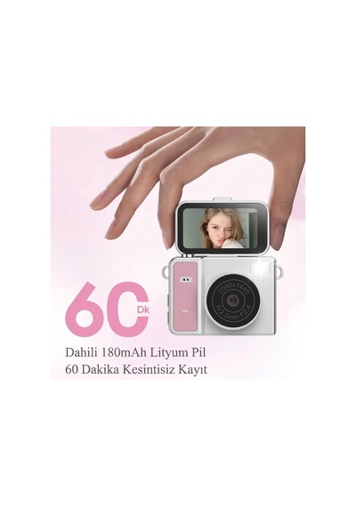 2k Mini Dijital Retro Video Kamera Flaşlı Dijital Vlog Mini Fotoğraf Makinesi Türkçe Menü Bej