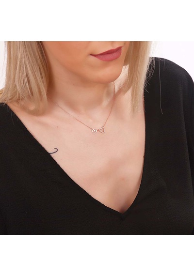 Kuyumcudukkani"sen Ve Ben"taşlı Kalp Figürlü Kolye-37127-r-w Rose Gold