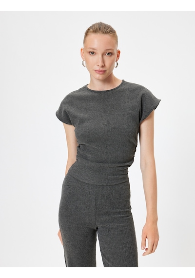 Koton Dokulu Kap Kol Tişört Bisiklet Yaka Slim Fit Antrasit 5wak50071ek Antrasit