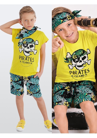 Hawaii Erkek Çocuk T-shirt Şort Bandana Takım