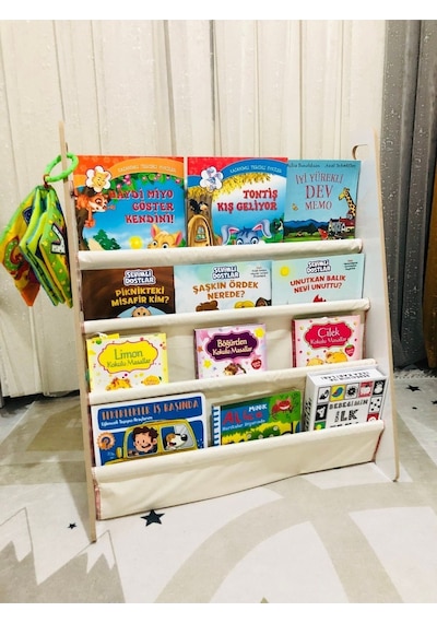 Montessori Çocuk Bebek Odası Taşınabilir Eğitici 4 Raflı Bez Kumaş Kitaplık Krem Montessori Çocuk Bebek Odası Taşınabilir Eğitici 4 Raflı Bez Kumaş Kitaplık Krem
