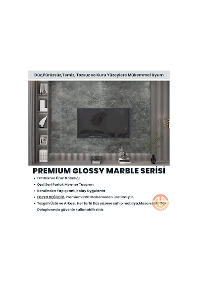 Technosmart 60x500cm Mermer Desen Kendinden Yapışkanlı Duvar Kağıdı Kaplama Mutfak Tezgeh Masa Folyo Koyu Gri