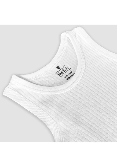 Novibaby 3-6 Ay Ribana Bebek Atlet Body Zıbın Beyaz Raporlu Çıtçıtlı 100% Pamuk Beyaz