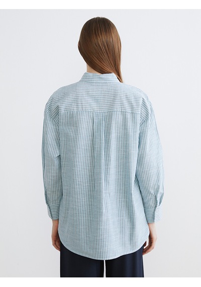 Lcw Modest Yeşil Çizgili Oversize Poplin Kadın Gömlek Tunik