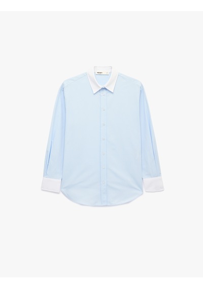 Koton Düğmeli Slim Fit Klasik Yaka Renk Bloklu Uzun Kollu Gömlek Mavi Çizgili 7wak60049uw Koton Düğmeli Slim Fit Klasik Yaka Renk Bloklu Uzun Kollu Gömlek Mavi Çizgili 7wak60049uw