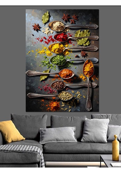 Ahşap Tablo Baharat Kaşıkları Renkli Sanat