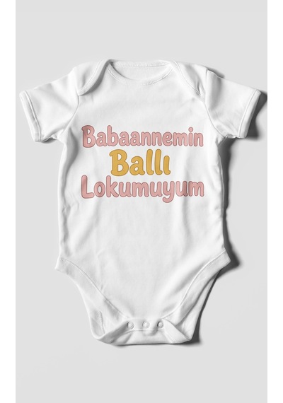 Morivokids Babaannemin Ballı Lokumuyum Kısa Kollu Bebek Body %100 Pamuk Beyaz