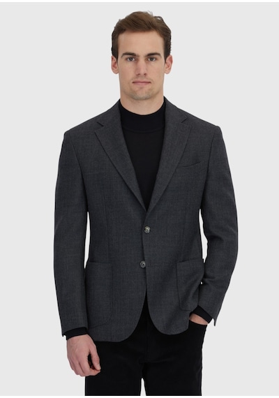 Ramsey Antrasit Desenli Zeroweight Slim Fit %100 Yün Ceket