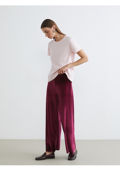Lcwaıkıkı Basic Bordo Beli Lastikli Geniş Paça Kadın Kadife Pantolon