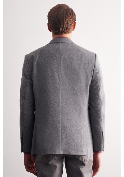 İmza Gri Mono Yaka Yünlü 6 Drop Comfort Fit Classic Ceket 1002255150 Gri