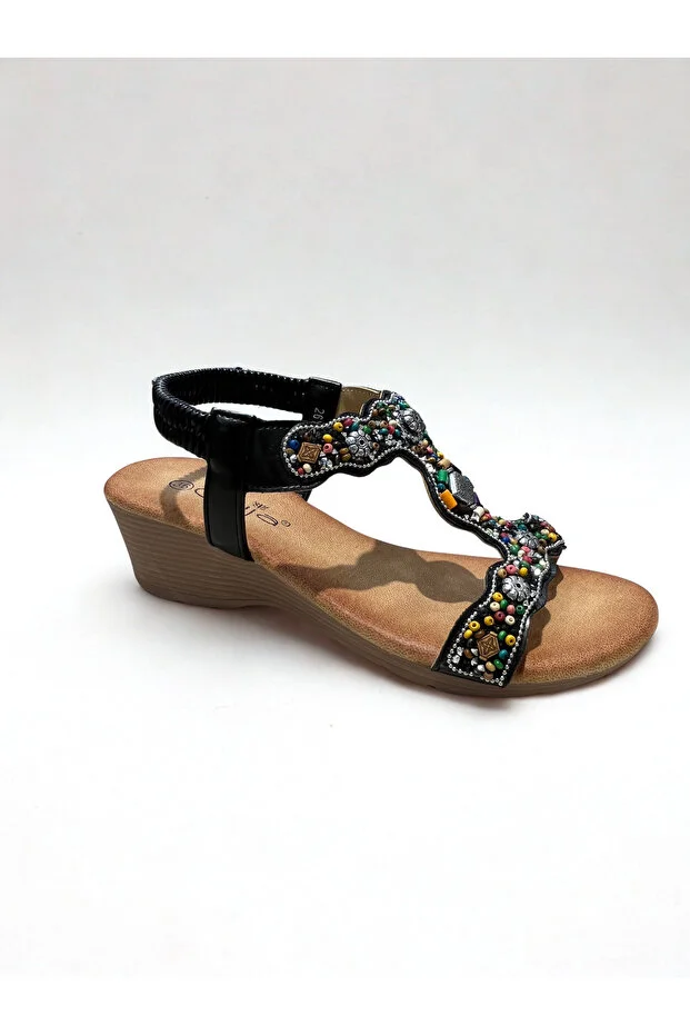 Guja 26y226 Kadın Taşlı Dolgu Taban Comfort Sandalet Siyah