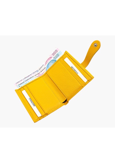 Westpolo Hakiki Deri Kağıt Para Ve Bol Kart Bölmeli Patlı Unisex Cüzdan - Sarı Sarı