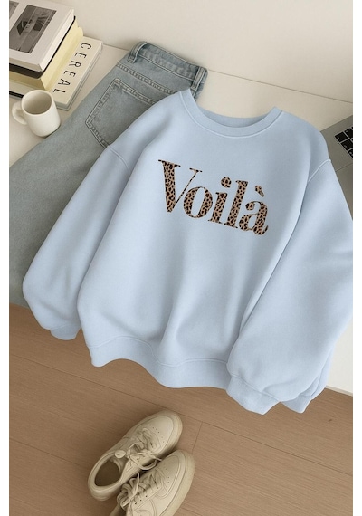 Benroma 3 İplik Penye Voila Baskılı Unisex Sweatshırt Bebe Mavisi