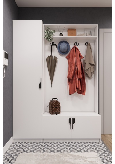 Lüks Çok Raflı Portmanto Askılı Vestiyer %100  MDF Çok Raflı Ayakkabılık V01