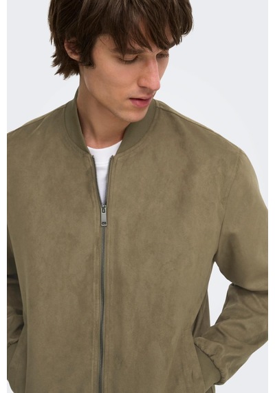 Only & Sons Onslucas Erkek Süet Görünümlü Bomber Ceket Günlük Rahat Şık Haki