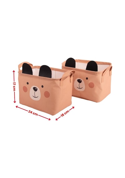 Ayıcık Desenli Kulplu Dikdörtgen Bebek Çocuk Odası Düzenleyici Organizer 2'li Set Kahverengi