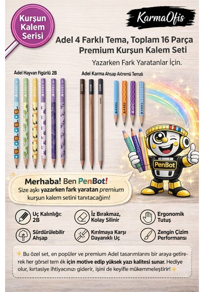 Premium Kurşun Kalem Seti 16 Parça 2b Ergonomik, Dayanıklı, Silinebilir, Okul Ofis Çizim Kalemi Beyaz