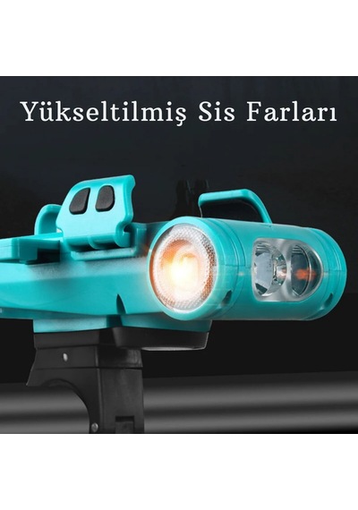 Monozone 5in1 Bisiklet Feneri Telefon Tutucu+korna +sis Farı Mavi - Siyah