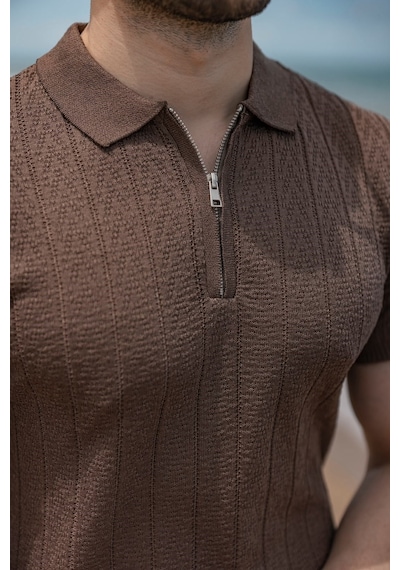 Madmext Açık Kahverengi Regular Fit Polo Yaka Triko Erkek Tişört E7503