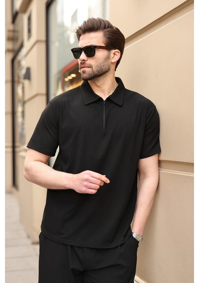 Siyah Polo Yaka T-shirt Şort Takım E7363
