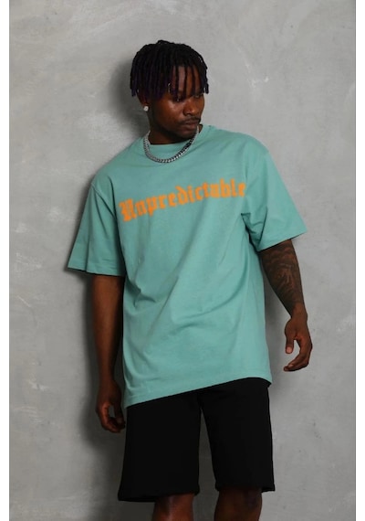 Barlashive Erkek Baskılı T-shirt Kısa Kol Bisiklet Yaka Regular Fit Tişört - Mint Yeşili Çok Renkli