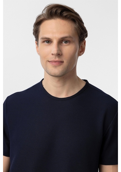 Süvari Lacivert Slim Fit Armürlü Bisiklet Yaka Tişört-37379 Lacivert